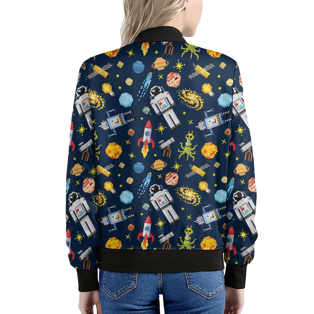 Pixel Space Pattern Print Women's Bomber Jacket