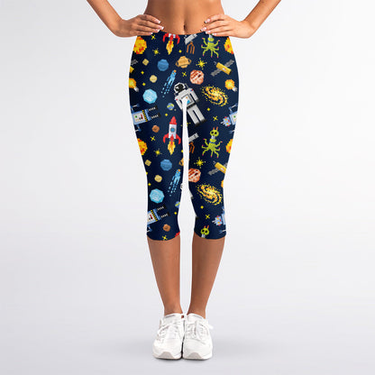 Pixel Space Pattern Print Women's Capri Leggings