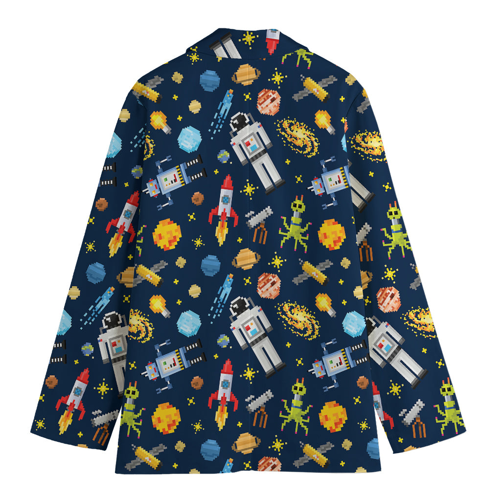 Pixel Space Pattern Print Women's Cotton Blazer