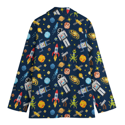Pixel Space Pattern Print Women's Cotton Blazer