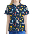 Pixel Space Pattern Print Women's Polo Shirt