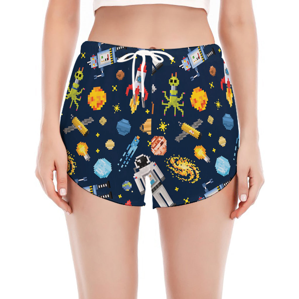 Pixel Space Pattern Print Women's Split Running Shorts