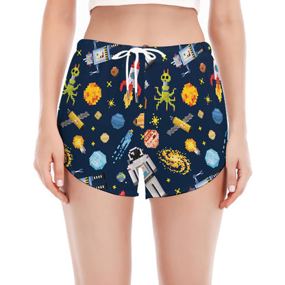 Pixel Space Pattern Print Women's Split Running Shorts