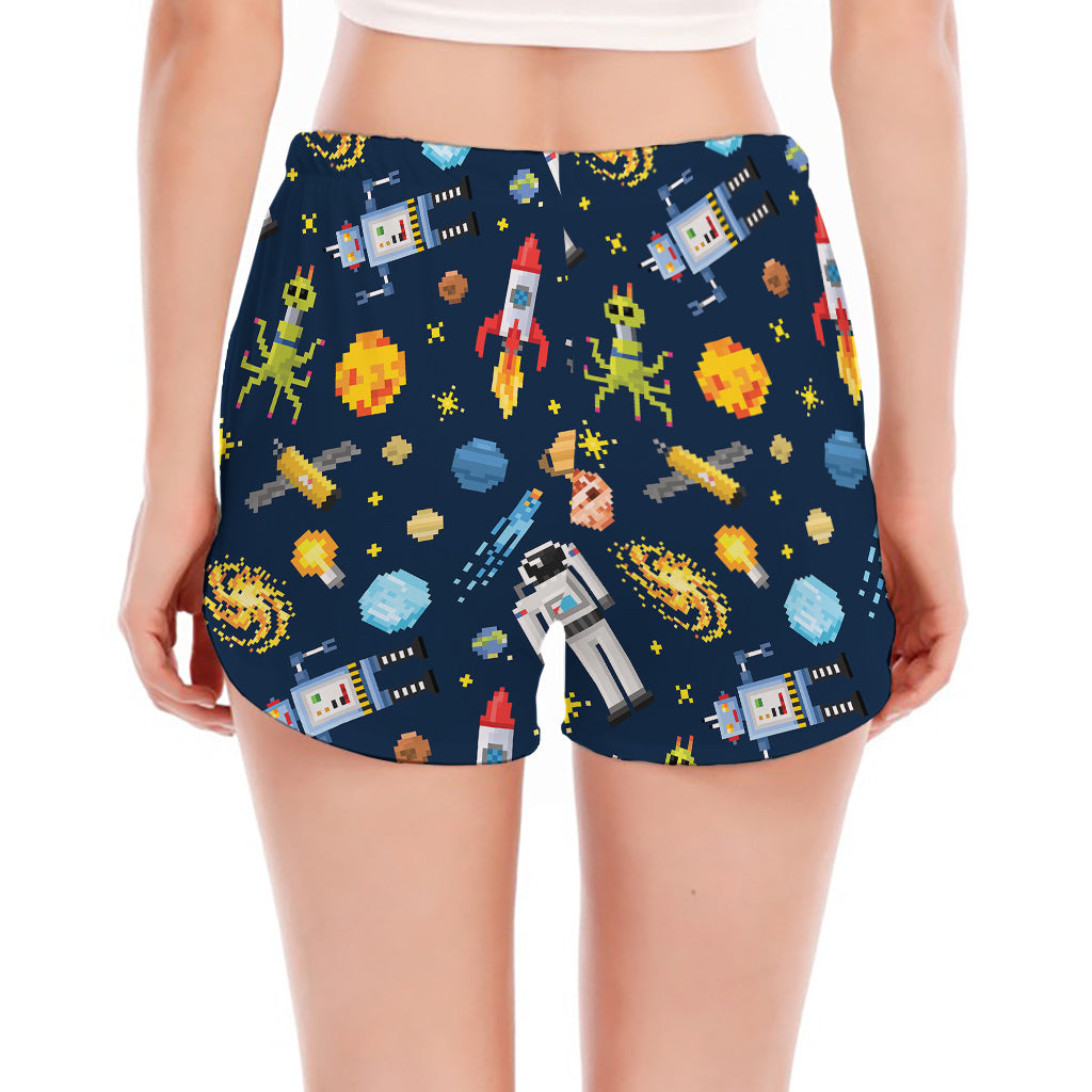 Pixel Space Pattern Print Women's Split Running Shorts
