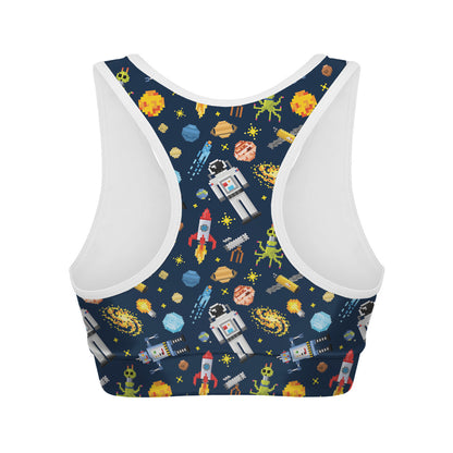 Pixel Space Pattern Print Women's Sports Bra