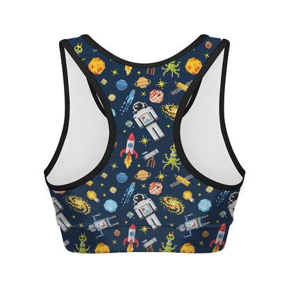 Pixel Space Pattern Print Women's Sports Bra