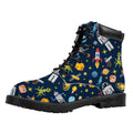 Pixel Space Pattern Print Padded Collar Lace Up Boots