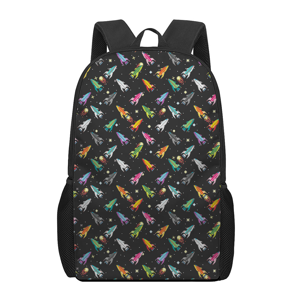 Pixel Spaceships Pattern Print 17 Inch Backpack