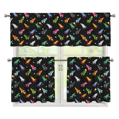 Pixel Spaceships Pattern Print 3 Piece Kitchen Curtains