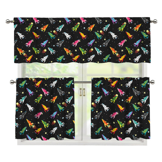 Pixel Spaceships Pattern Print 3 Piece Kitchen Curtains