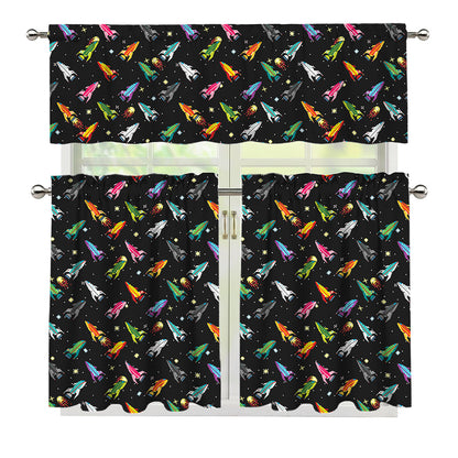 Pixel Spaceships Pattern Print 3 Piece Kitchen Curtains