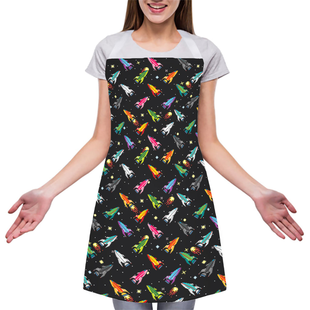 Pixel Spaceships Pattern Print Adjustable Apron