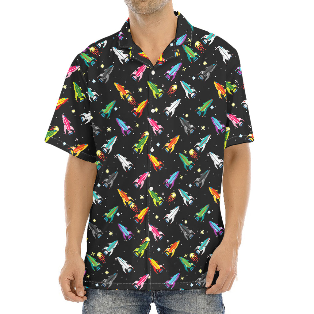Pixel Spaceships Pattern Print Aloha Shirt