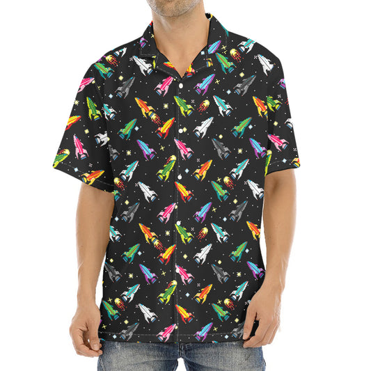 Pixel Spaceships Pattern Print Aloha Shirt