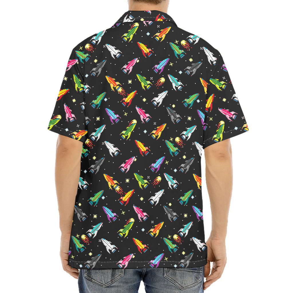 Pixel Spaceships Pattern Print Aloha Shirt