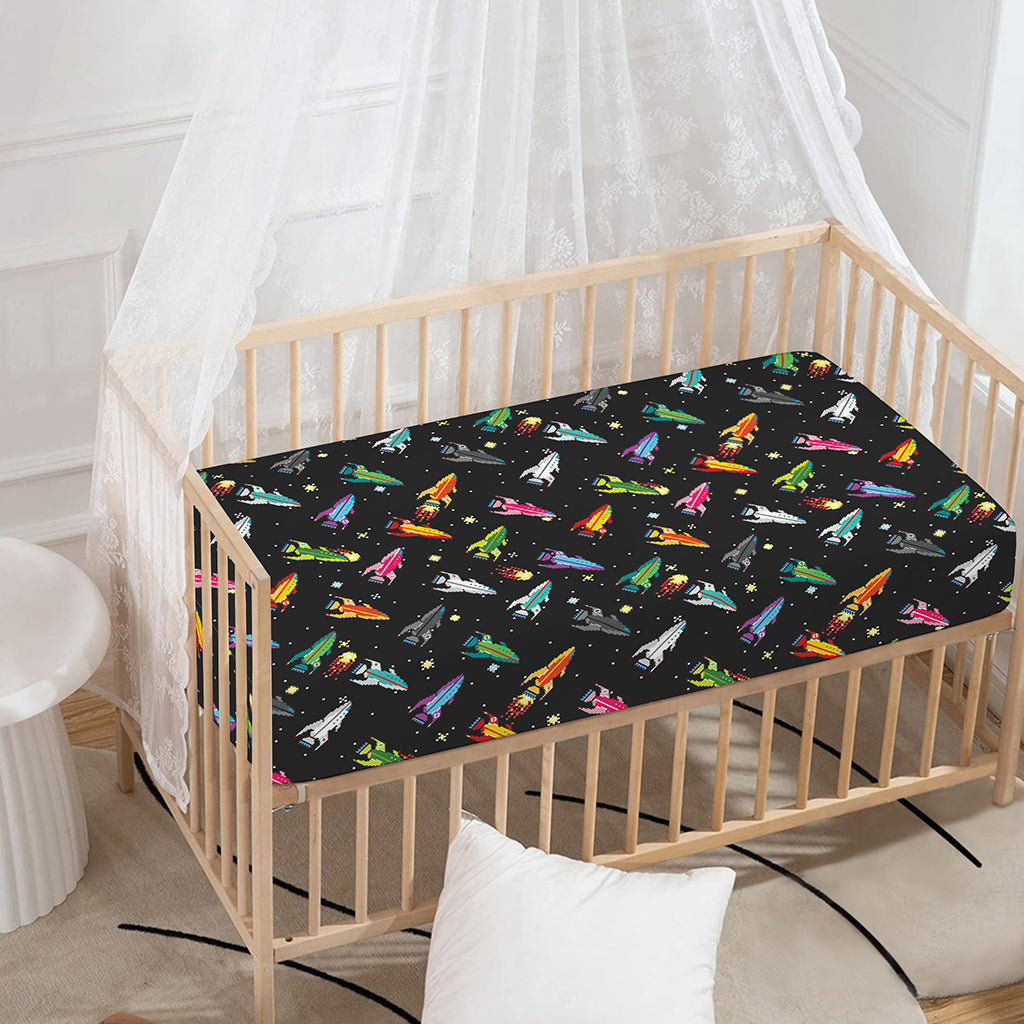 Pixel Spaceships Pattern Print Baby Crib Sheet