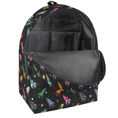 Pixel Spaceships Pattern Print Backpack