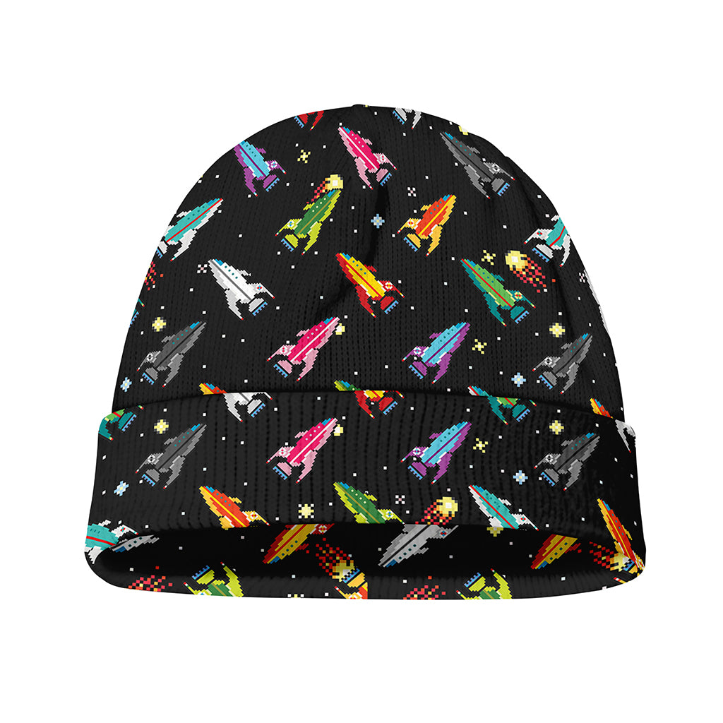 Pixel Spaceships Pattern Print Beanie
