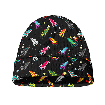 Pixel Spaceships Pattern Print Beanie