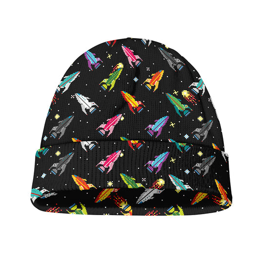 Pixel Spaceships Pattern Print Beanie