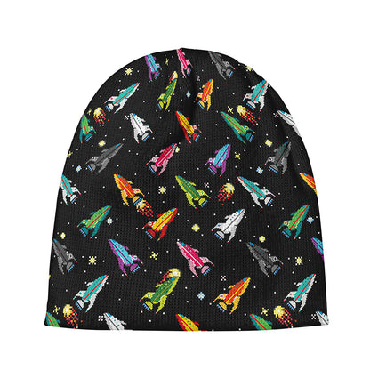 Pixel Spaceships Pattern Print Beanie