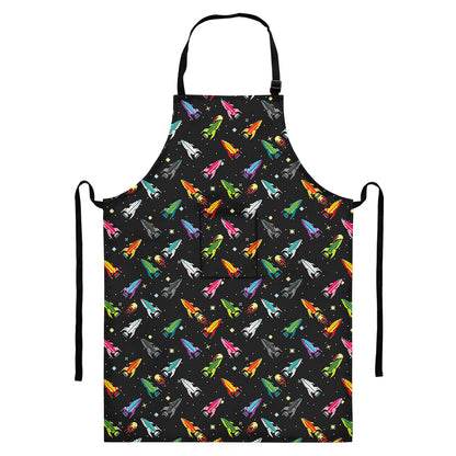 Pixel Spaceships Pattern Print Bib Apron With Pocket