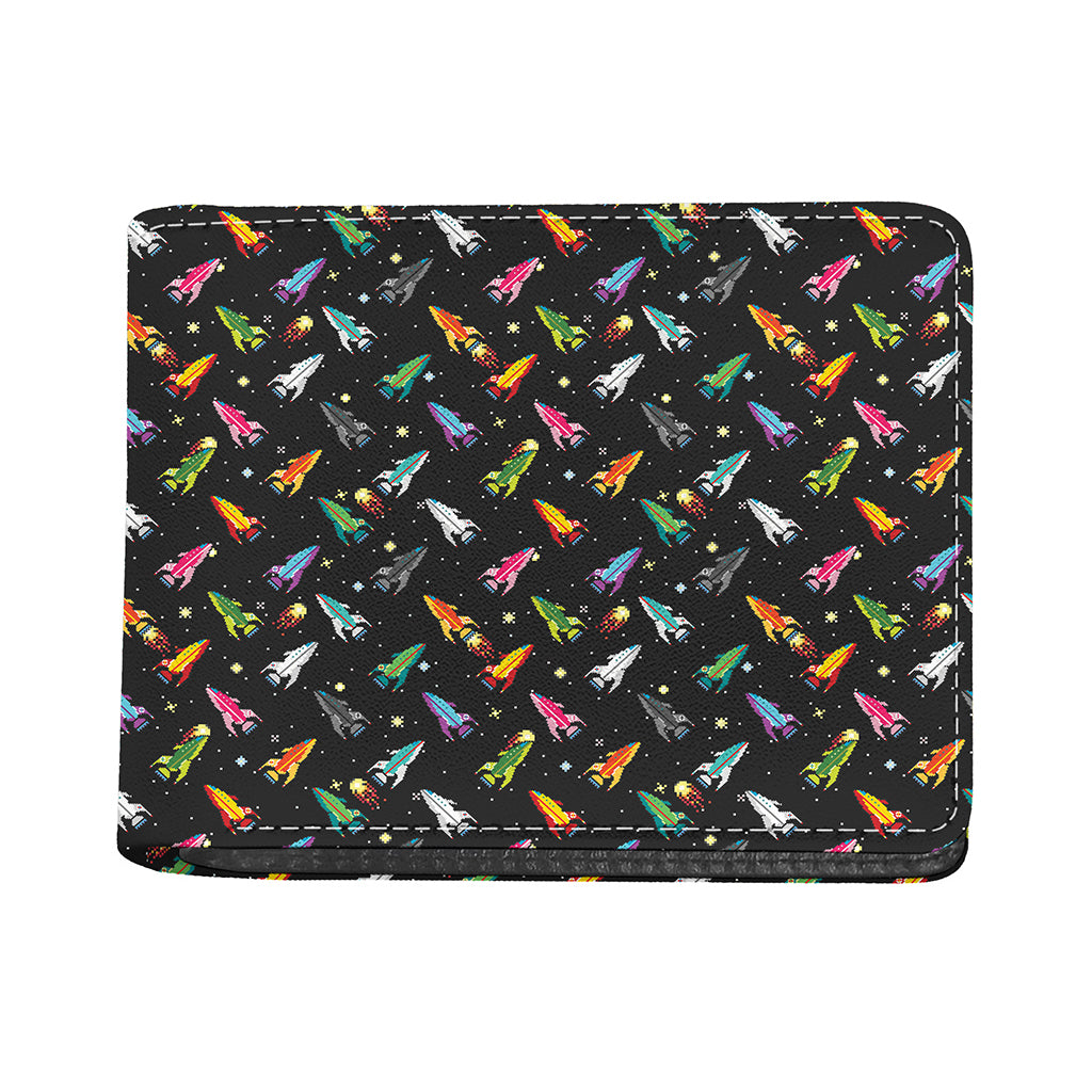 Pixel Spaceships Pattern Print Bifold Wallet