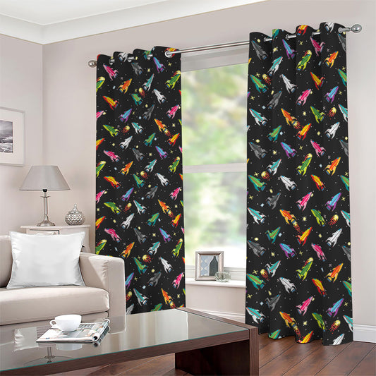 Pixel Spaceships Pattern Print Blackout Grommet Curtains