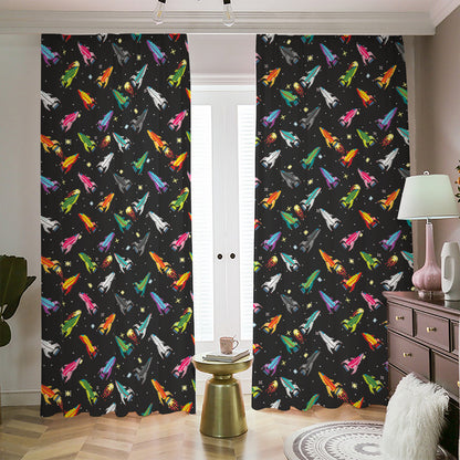 Pixel Spaceships Pattern Print Blackout Pencil Pleat Curtains