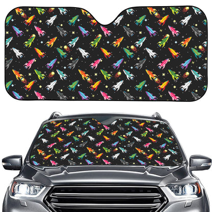 Pixel Spaceships Pattern Print Car Windshield Sun Shade