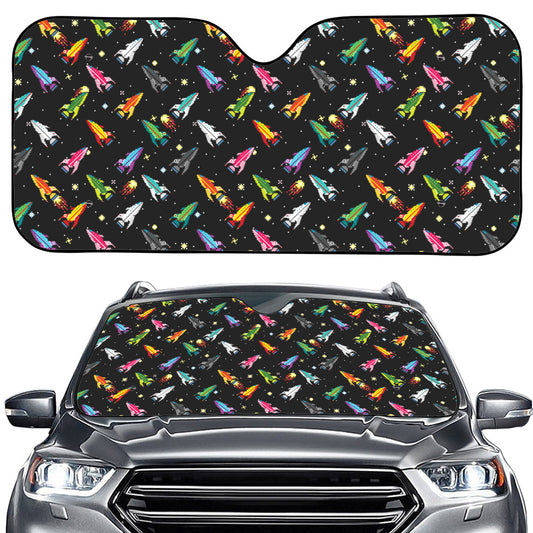 Pixel Spaceships Pattern Print Car Windshield Sun Shade
