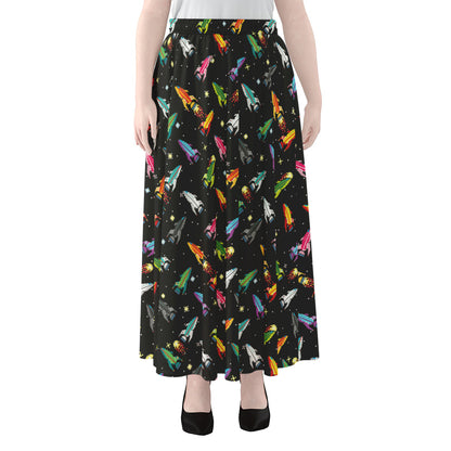 Pixel Spaceships Pattern Print Chiffon Maxi Skirt