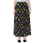 Pixel Spaceships Pattern Print Chiffon Maxi Skirt