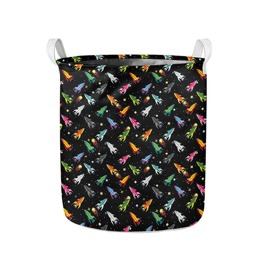 Pixel Spaceships Pattern Print Collapsible Laundry Basket
