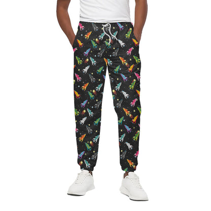 Pixel Spaceships Pattern Print Cotton Pants