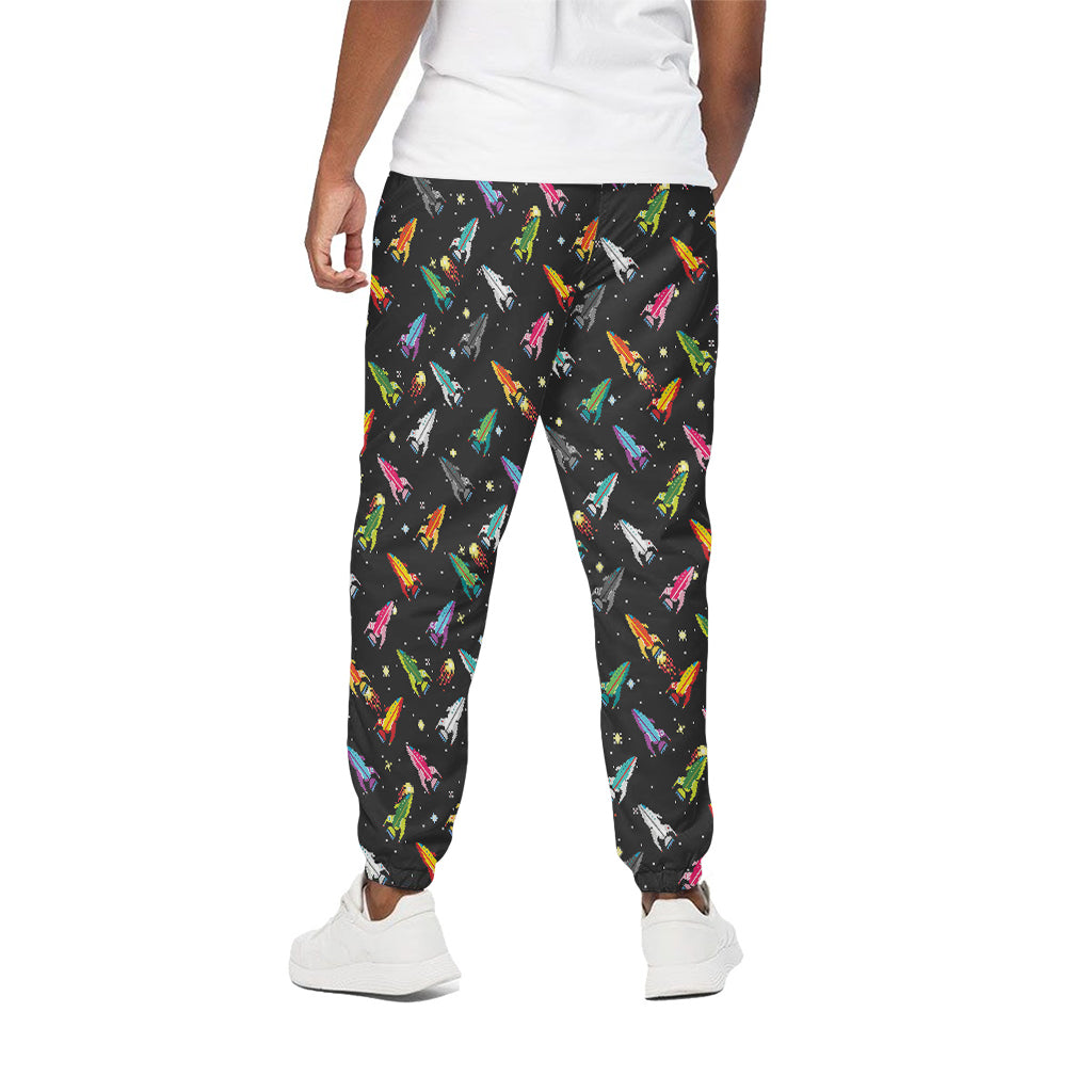 Pixel Spaceships Pattern Print Cotton Pants