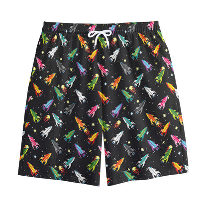 Pixel Spaceships Pattern Print Cotton Shorts