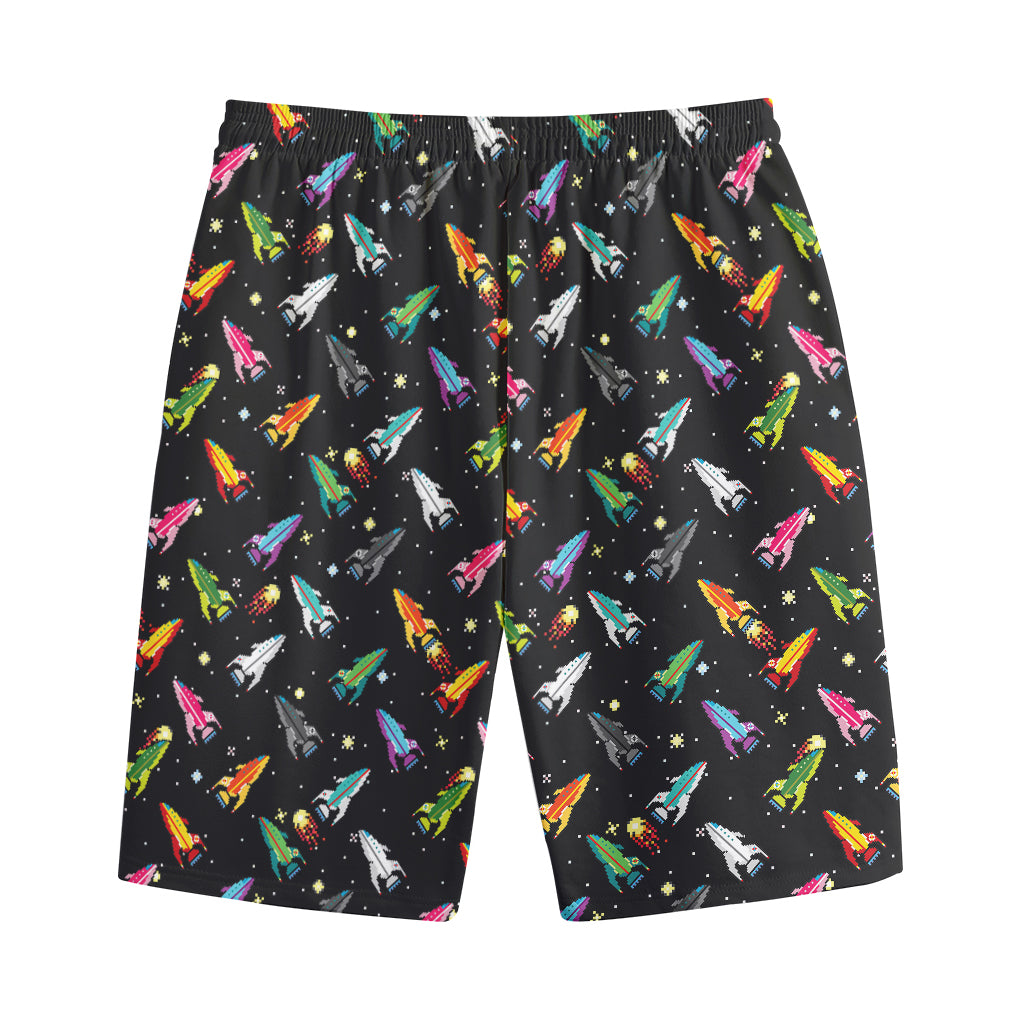 Pixel Spaceships Pattern Print Cotton Shorts