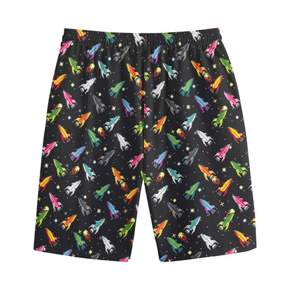 Pixel Spaceships Pattern Print Cotton Shorts