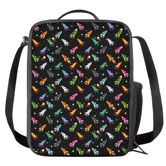 Pixel Spaceships Pattern Print Crossbody Lunch Bag
