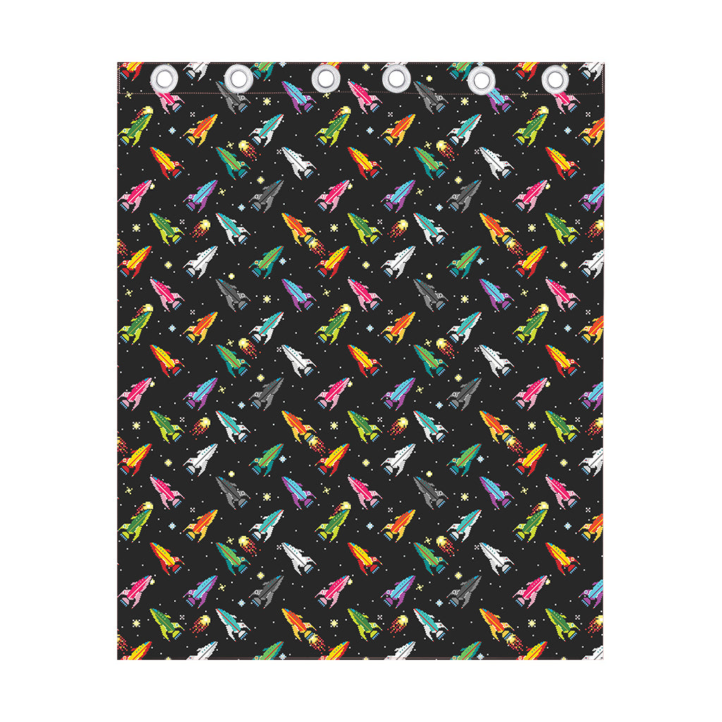 Pixel Spaceships Pattern Print Curtain