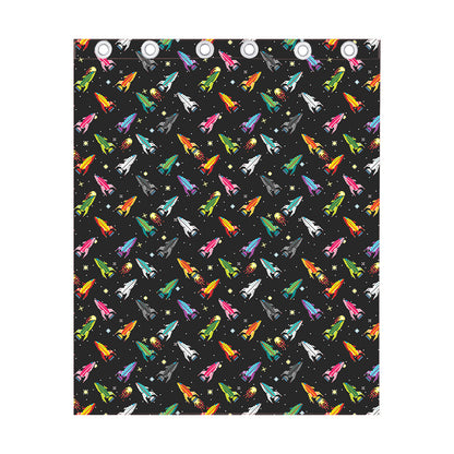 Pixel Spaceships Pattern Print Curtain