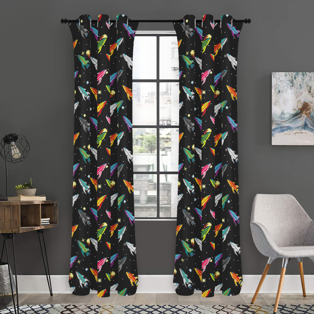 Pixel Spaceships Pattern Print Curtain