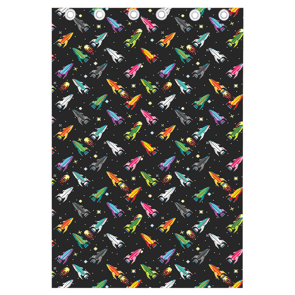Pixel Spaceships Pattern Print Curtain