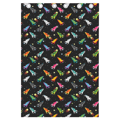 Pixel Spaceships Pattern Print Curtain