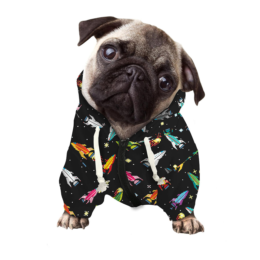 Pixel Spaceships Pattern Print Dog Zip Up Hoodie