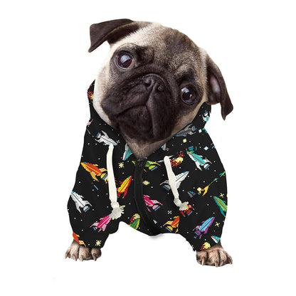 Pixel Spaceships Pattern Print Dog Zip Up Hoodie