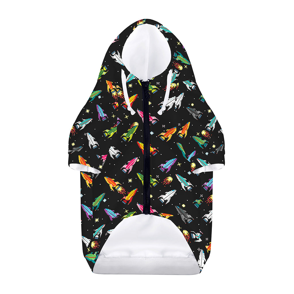 Pixel Spaceships Pattern Print Dog Zip Up Hoodie