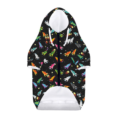 Pixel Spaceships Pattern Print Dog Zip Up Hoodie