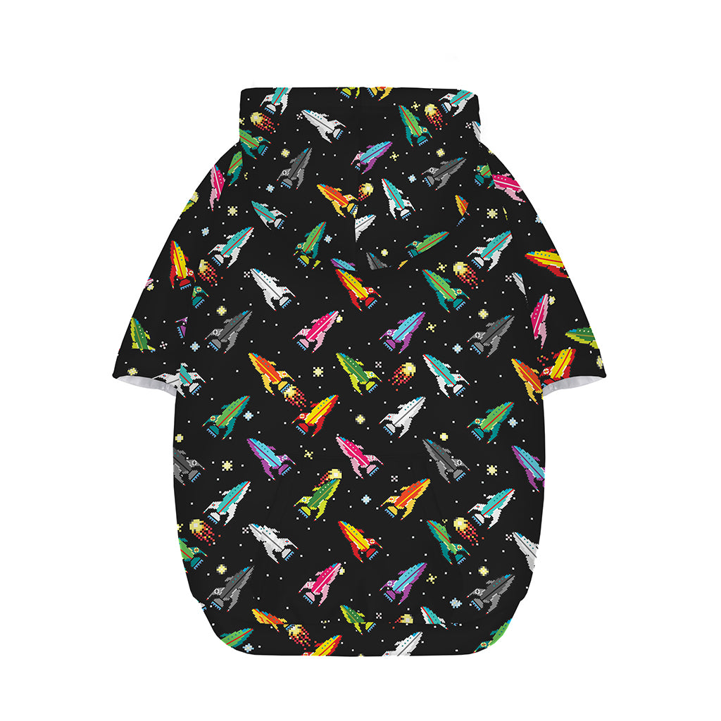 Pixel Spaceships Pattern Print Dog Zip Up Hoodie